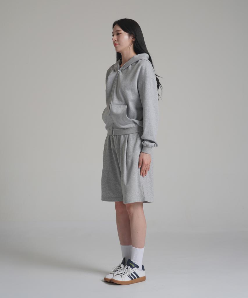 Noming Loose Fit Cropped Easy 2-Way Zip-Up Hoodie - Gray