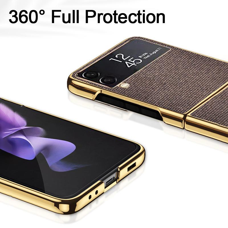 For Samsung Z Flip 4 5g Case High Quality Cloth Texture Leather Plating Frame Hard Pc Cover For Galaxy Z Flip4 5g Fundas