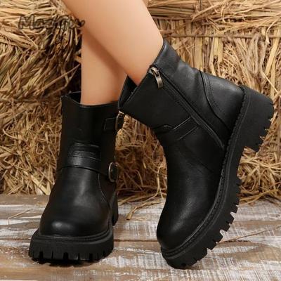 Retro Damen Plateau Stiefel Modische Seitlicher Reißverschluss Freizeitschuhe Outdoor Rutschfest Damen Stiefeletten Botines Para Mujeres 35 40