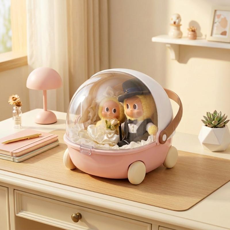 Cute Cradle Stroller Storage Box for Doll Toy Organizer box with Flip Lid Dustproof Portable Desktop Multi Use Storage Container
