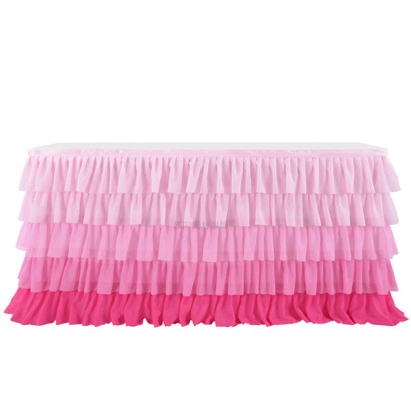 Chiffon Table Skirt Birthday Party Tutu Gauze Table Skirt Wedding Decoration Pleated Blocked Table Surround Deco Table Mariage