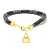 High-End Fashion Stripe Leather Bracelet with Gold-Plated Metal Accents