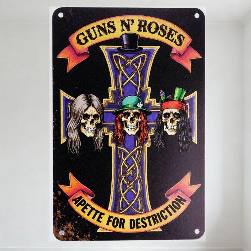 

Guns N Roses Appetite For Destruction Винтажная металлическая жестяная табличка - Фиолетовый кельтский крест черепа Эксл Роуз Слэш Ст. День Святого Патрика Дези 20x30cm（7.8x11.8inch）