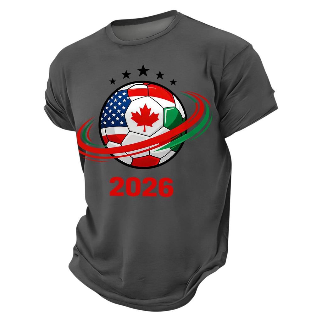 Men’s Short Sleeve Crew Neck TShirt 2026 Soccer Ball Print with Flags Graphic Casual Fit Top
