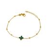 Zircon Stainless Steel Fashion Bracelet Adjustable 18K Gold Plated Colored Zircon Four-leaf Clover Flower Design Simple Bracelet