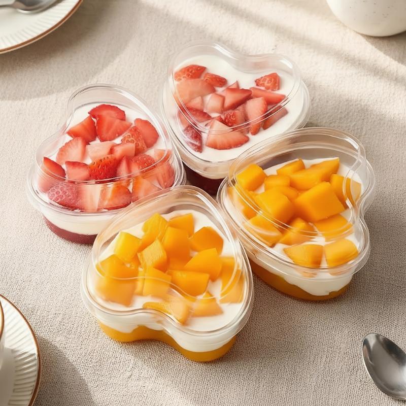 10/20/30Pcs Disposable Transparent Plastic Mousse Cup Mini Heart Shaped Pudding Dessert Cup For Hotel Party And Sweet Shop