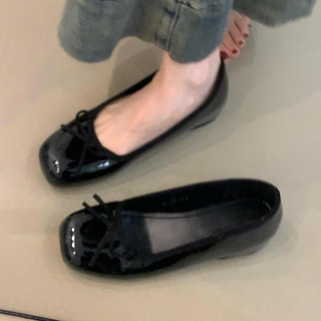 Spot Version~ Nude Flat-bottomed Evening Shoes, Women's Bows, One-pedal Inner Height-increasing Ballet Shoes, French Versatile Single Shoes
