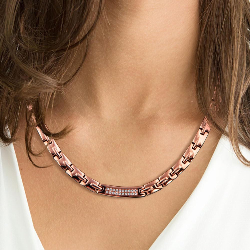Germanium Necklace, 99.99% Pure, Stainless Steel Magnetic Necklace, Anti-Static Magnetic Necklace for Men and Women, Rose Gold, 50cm, Christmas Gift.