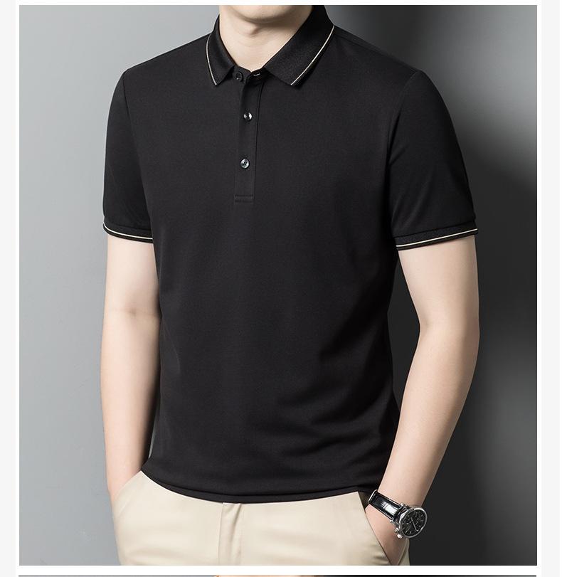 Men'S High-End Mulberry Silk Cold Short-Sleeved Polo Shirt Men'S Casual And Comfortable Solid Color Top