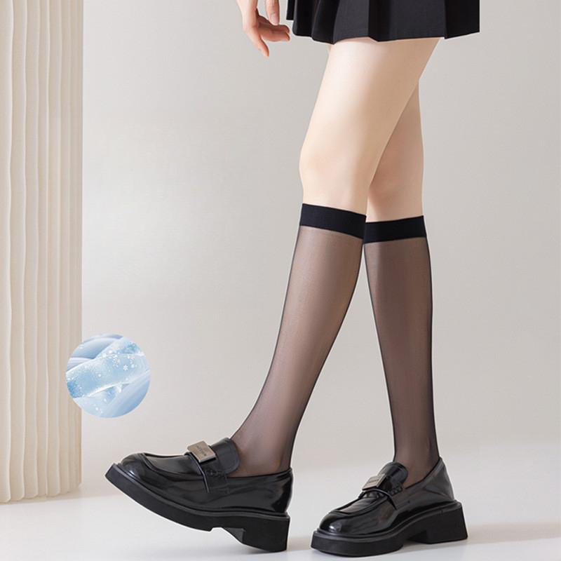 Damskie Letnie Ultracienkie Przezroczyste Rajstopy Długie Odporne na Zaciąganie, Podkolanówki z Kropkami Kleju Antypoślizgowe