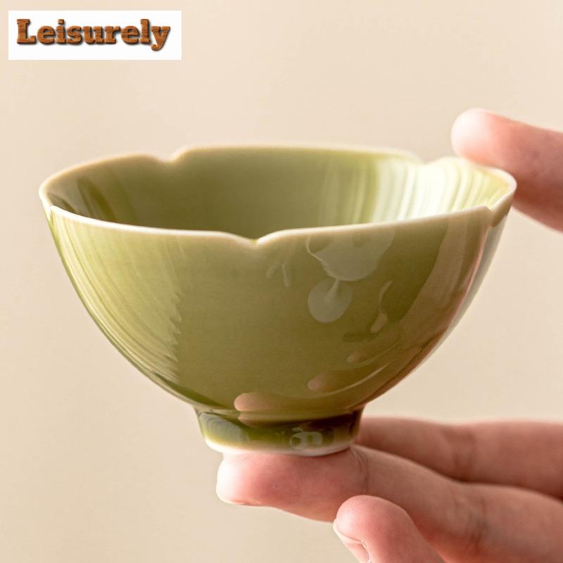 60 ml Yaozhou Kiln Celadon Teeschale Kleine Fuß Kuikou Tasse Chinesische Persönliche Chazhan Verkostung Puer Master Einzelbecher Kung Fu Teeset