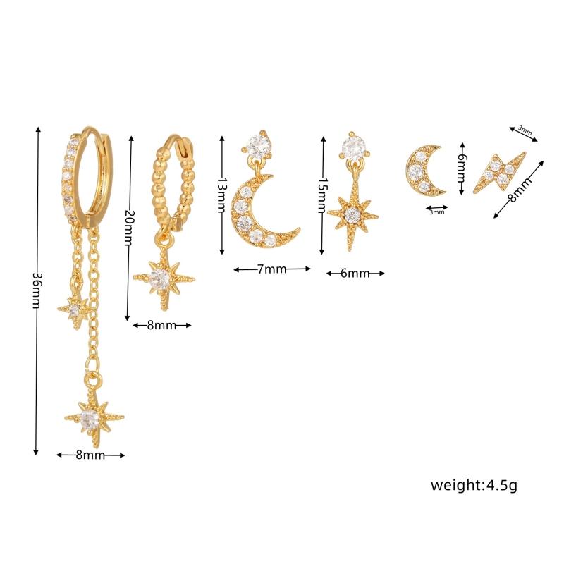 Design Stainless Steel Cubic Zirconia Chain Hoop Earring For Women Star Moon Pendant Punk Cartilage Piercing Jewelry