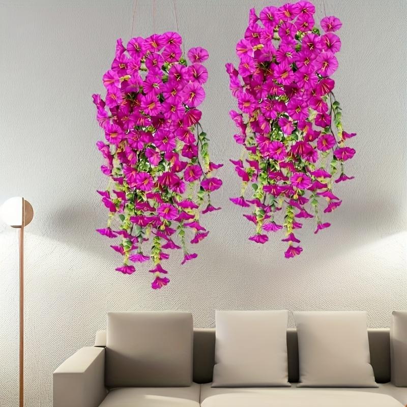 4pcs Fake Hanging Plants Morning Glory Bouquet, Suitable for Wall, Outdoor, Courtyard, Home, Room, Garden, Wedding, Indoor, Outdoor Decoration