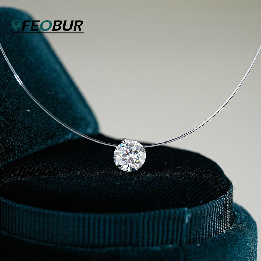 Collana con Ciondolo in Moissanite Certificato D VVS1 0.5-5CT per Donna Argento 925 Trasparente Catena Filo da Pesca Gioielli da Festa
