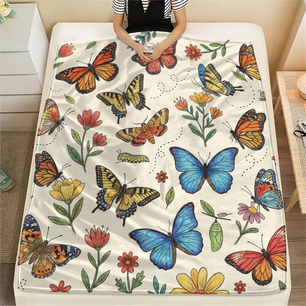 

1PC Jewel Butterfly Print Flannel Blanket, High quality All Seasons, Home Decor, Warmth and Comfort, Perfect for Christmas Gifts 80cm x 120cm
