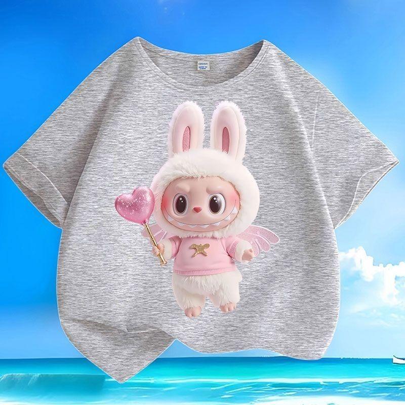 

Labubu Children s Pure Cotton T-shirts, Short-sleeved Tops for Boys and Girls Summer 100 сірий колір