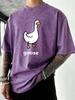 Goose Makes People Happy Print Men Washed TShirt Summer Casual T Shirts Vacation Soft Short Sleeves Loose Hip Hop Streetwear