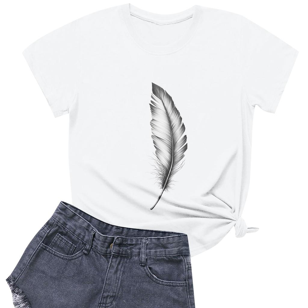 Women's Fashion Casual Printed Short Sleeve Round Neck Pullover Tops