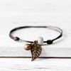 Ceramic Beaded Bracelet Bangle Rope Chain Vintage Leaf Pendant Couple Jewelry