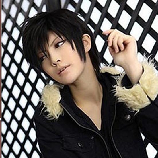 Damen-Cosplay-Shorts, schwarz, hitzebeständig, mit Netz-Synthetik-Perückenkappe