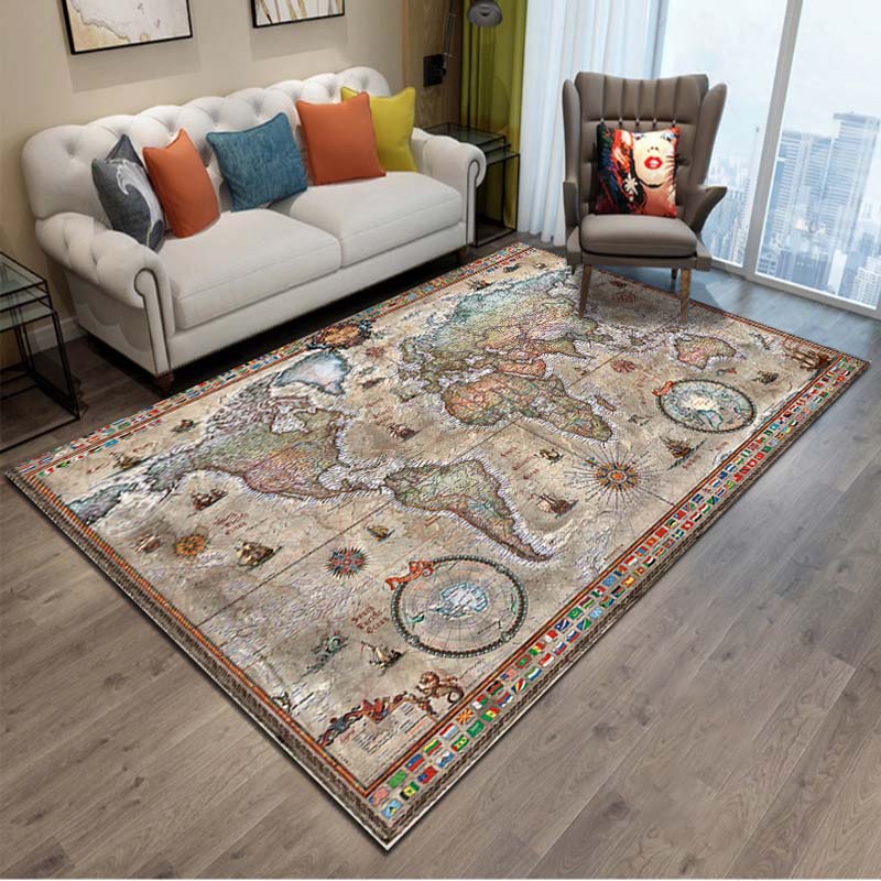15 Sizes Retro Navigation Map Pattern Decorative Square Rug House Living Room Floor Matte Bedroom Carpet Art Mat Fans Gift