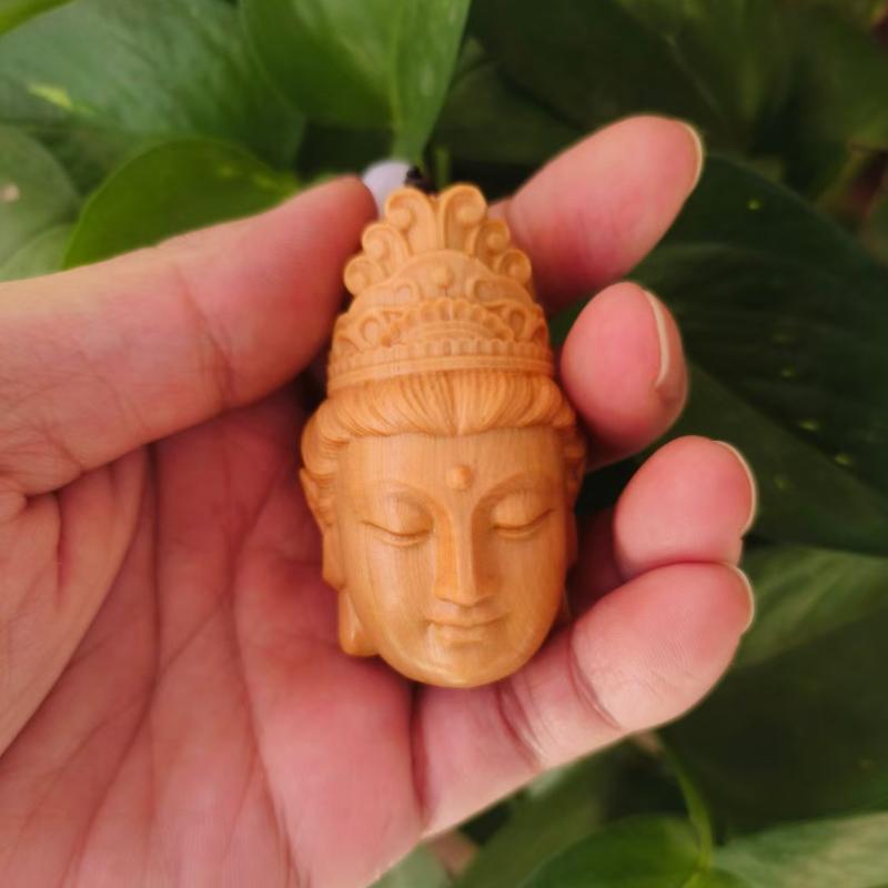Minimalist Solid Wood Guanyin Statue Hand Carved Wooden Ornament for Home Living Room Interior Decoration