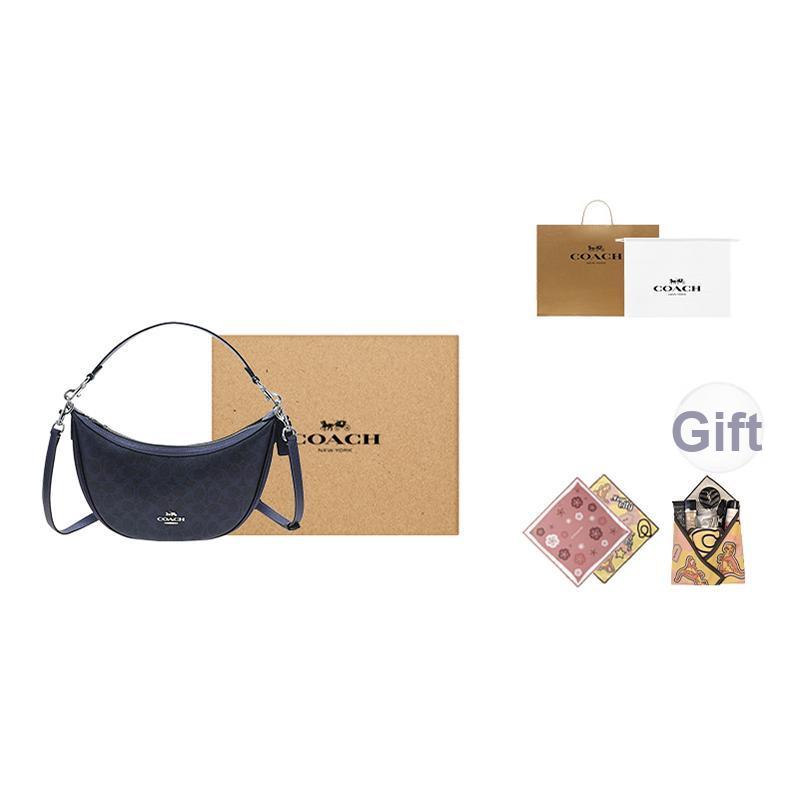 Coach Bolso de Hombro Aria 26 Logo Plateado Estampado de Perlas Piel Sintética Mediano para Mujer Azul Marino CCL27-SBLNV