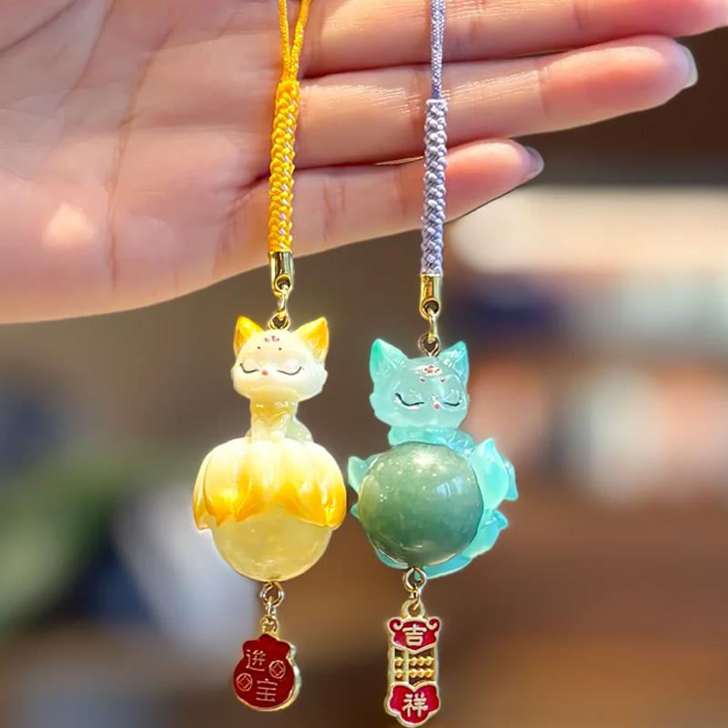 Cartoon Tushan Nine-Tailed Fox Natural Crystal Pendant Blind Box Keychain Lucky Charm Bag Car Decoration Toys Mystery Box Gifts