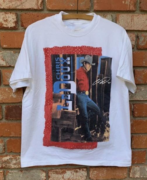 Boy's Casual Cotton Crew Neck T-shirt 90s Vtg Chris Ledoux Country 1995 Tour White Size S-5XL Unisex T-Shirt For Fans