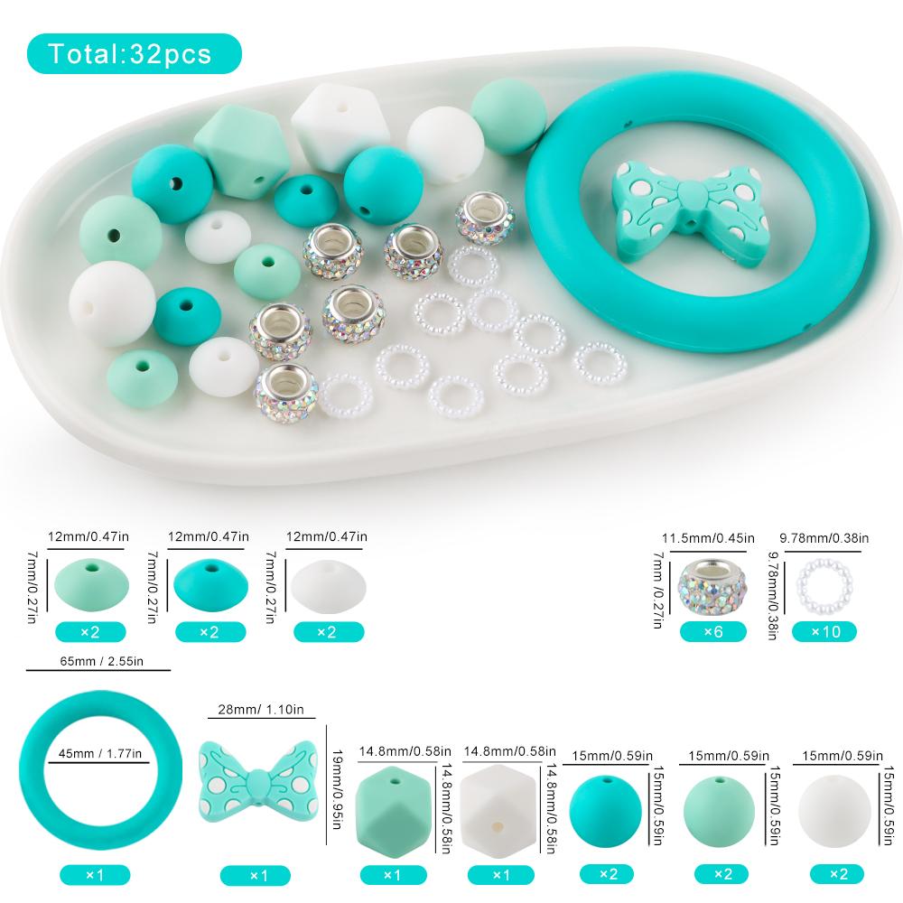 32Pcs/set Mixed Style Silicone Bead Kit Round Silicone Ring Focal Bead DIY KeyChain Bracelet Necklace Jewelry Accessories
