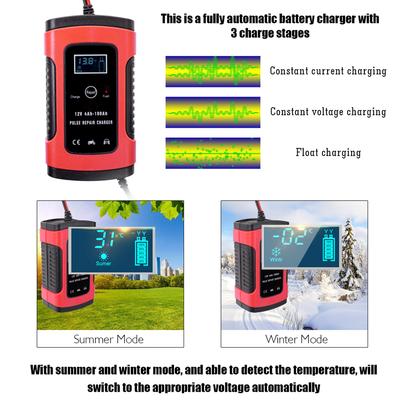 Chargeur de batterie de voiture entièrement automatique 12V 6a, charge rapide intelligente, réparation d'impulsions, chargeur humide