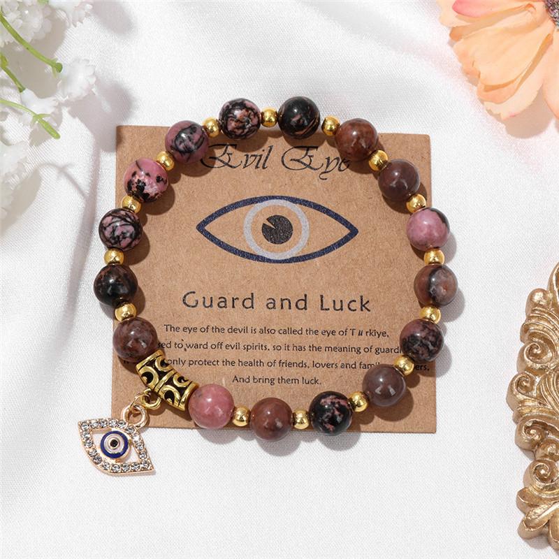 Turkish Luck Evil Eye Pendant Beads Bracelet Natural Stone With Card Charm Bracelets For Men And Women, Fashion Friendship Jewelry Gift.