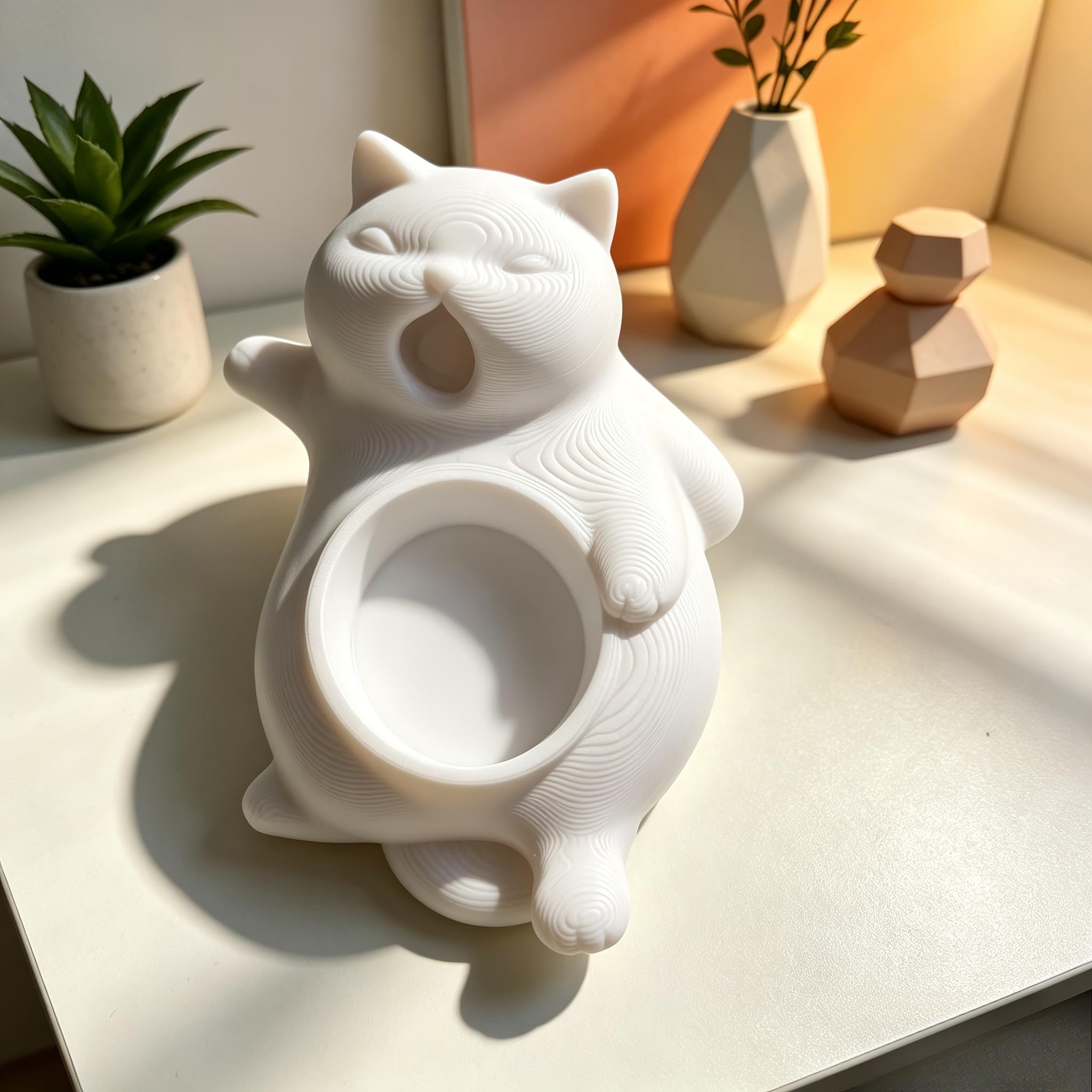 1pc Cat Yawning Shape Flower Pot 3D Printed Yawning Cat Succulent Flower Pot Design Desktop Ornament Creative Green Plant Office (as the picture,12cm)