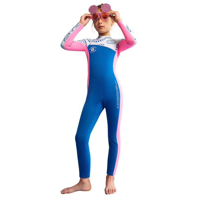 2.5mm Kids Girls Full Wetsuit Diving Swimming Surfing Warm Thermal Neoprene Dive Suit Blue