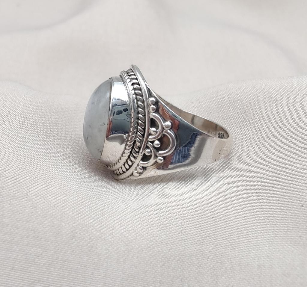 Rainbow Moonstone Ring: Handmade 925 Sterling Silver Boho Statement