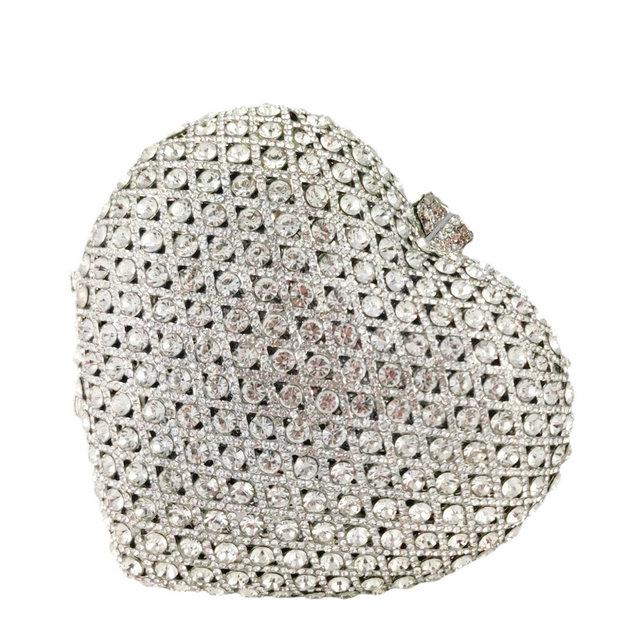 

Boutique De FGG Luxury Silver Crystal Clutch Bags Women Heart Evening Bags Bridal Wedding Party Rhinestone Handbags and Purses Mini Size