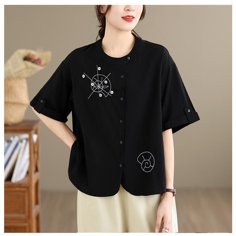 DIMANAF Summer 2026 Women Plus Size New Blouse Shirt Embroidery Short Sleeve Cotton Casual Loose Lady Tops Shirts