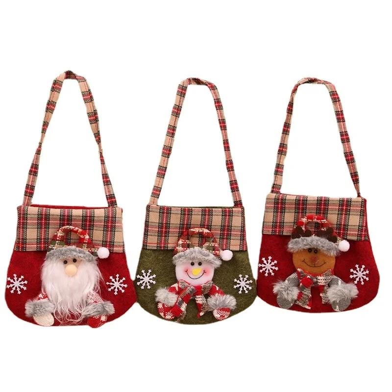 New Christmas Gift Bag Handheld Cloth Bag Cartoon Santa Claus Snowman Elk Xmas Tree Christma New Year Decoration Storage Bags