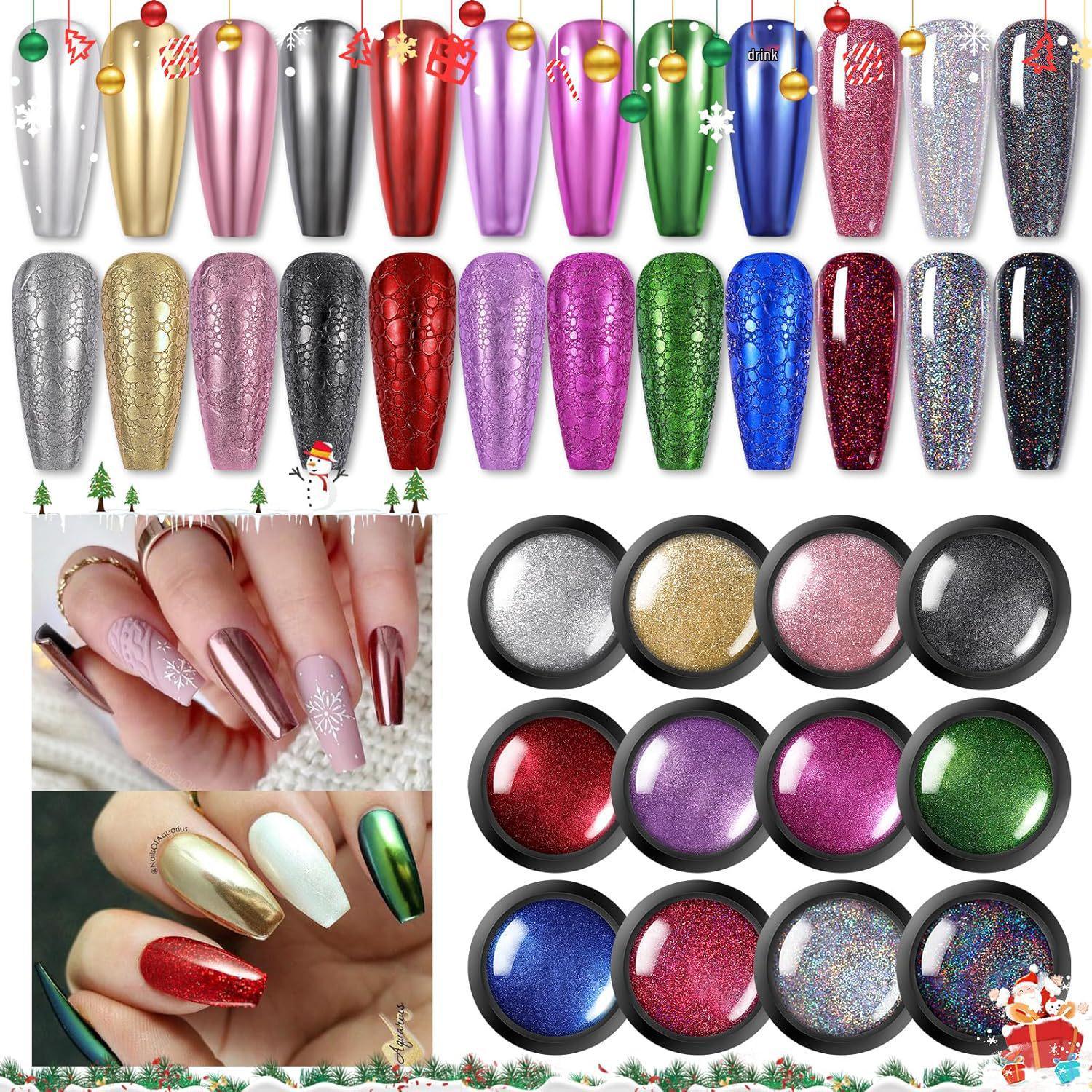 Christmas Nail Art Mirror Laser Powders: Titanium Gold, New Style, Sunglasses Effect