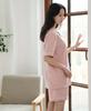 Yoimira Summer Loungewear Short Sleeve Top and Bottom Pink Women's Set, Open-Front Pajamas, Cotton, Stylish,
