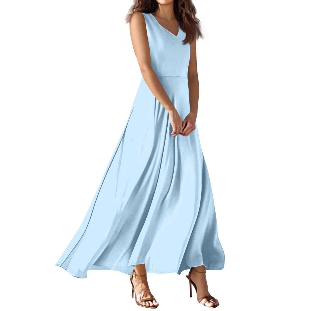 Women's Summer Casual Fashion  Dress V Neck Sleeveless Dress