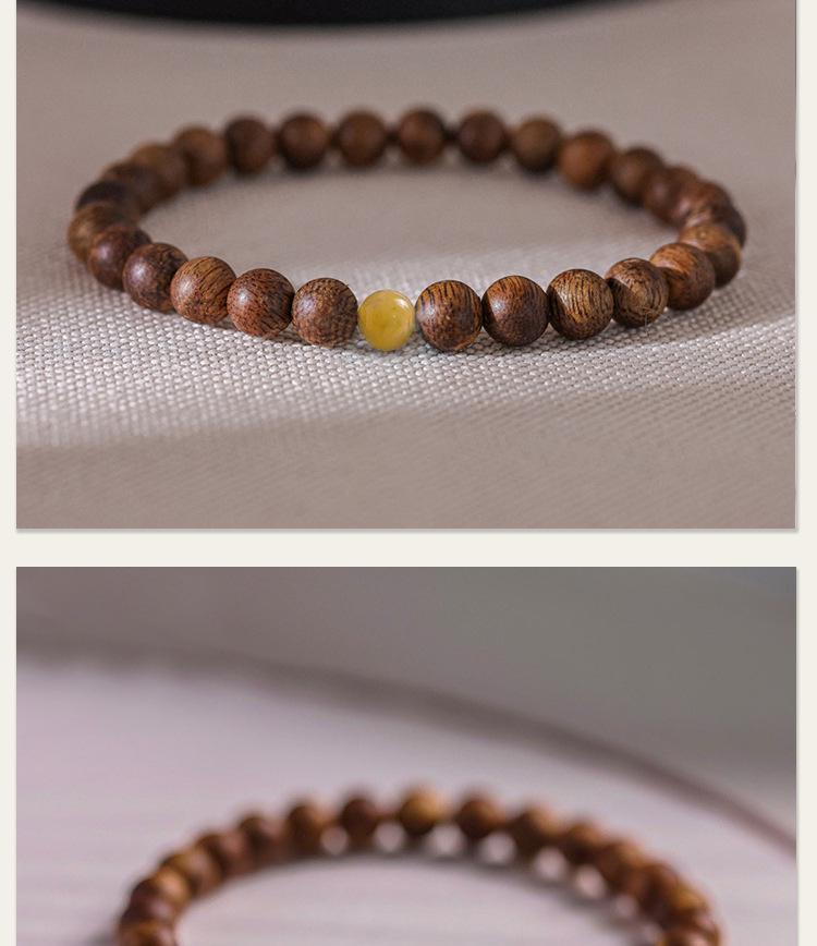 Hainan Green Qinan Agarwood Bracelet - Old Material Couple's Single Ring Buddhist Prayer Beads.