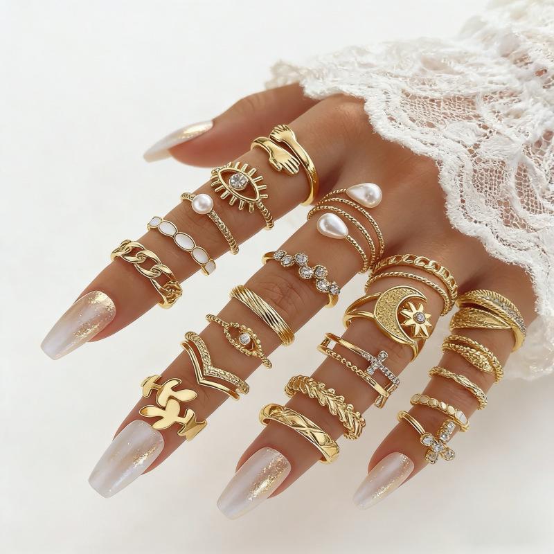 Элегантное женское кольцо-штабель с инкрустацией стразами - Европейский и американский стиль