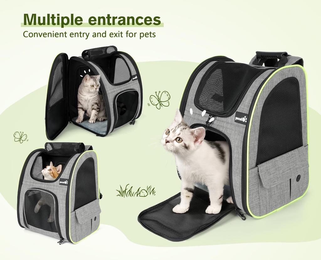 Pecute Pet Carrier Backpack for and Perfect for Hospital and Disaster Gray Cats, Dogs, Cats, Breathable, Expandable, 2-Way Bag, Foldable, Outings,