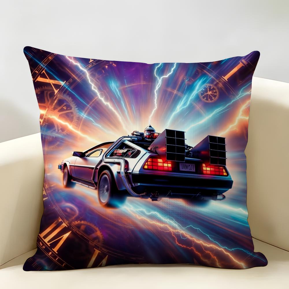 BBack To The Future Movie Cushion Cover Natural Linen Organic Fabric DoubleSided Printing Room Sofa Decor Pillow Case