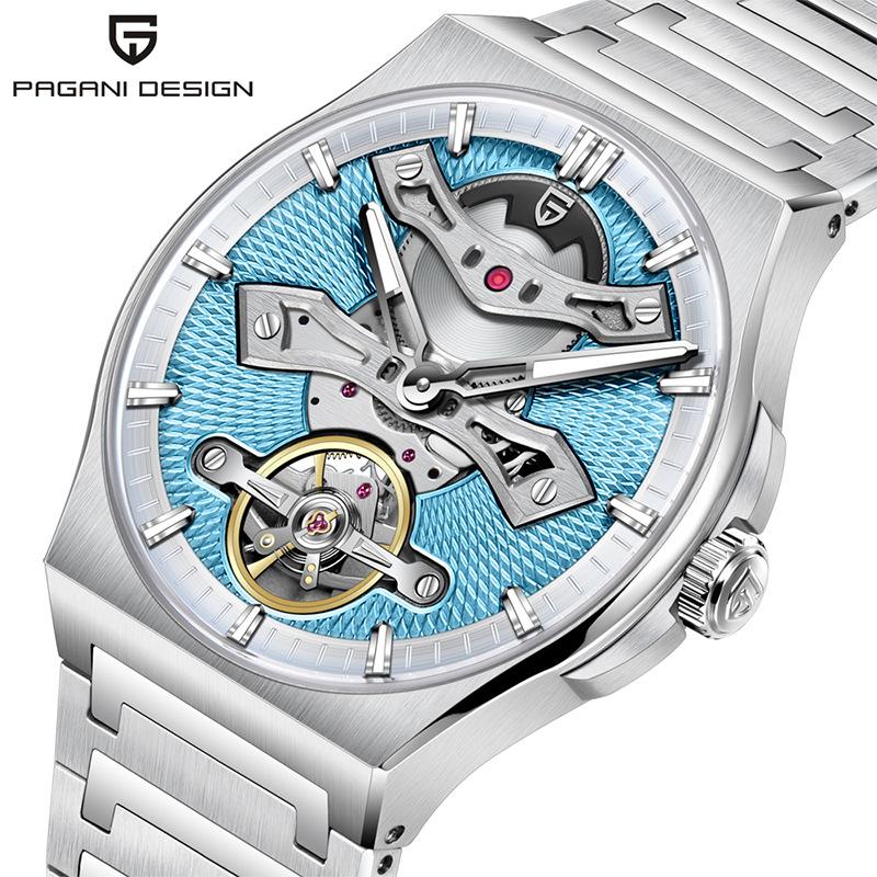 PAGANI DESIGN YS028 Tourbillon Mens Watch Sapphire Glass Hollow Mechanical Wristwatch Stainless Steel Waterproof Automatic Watch