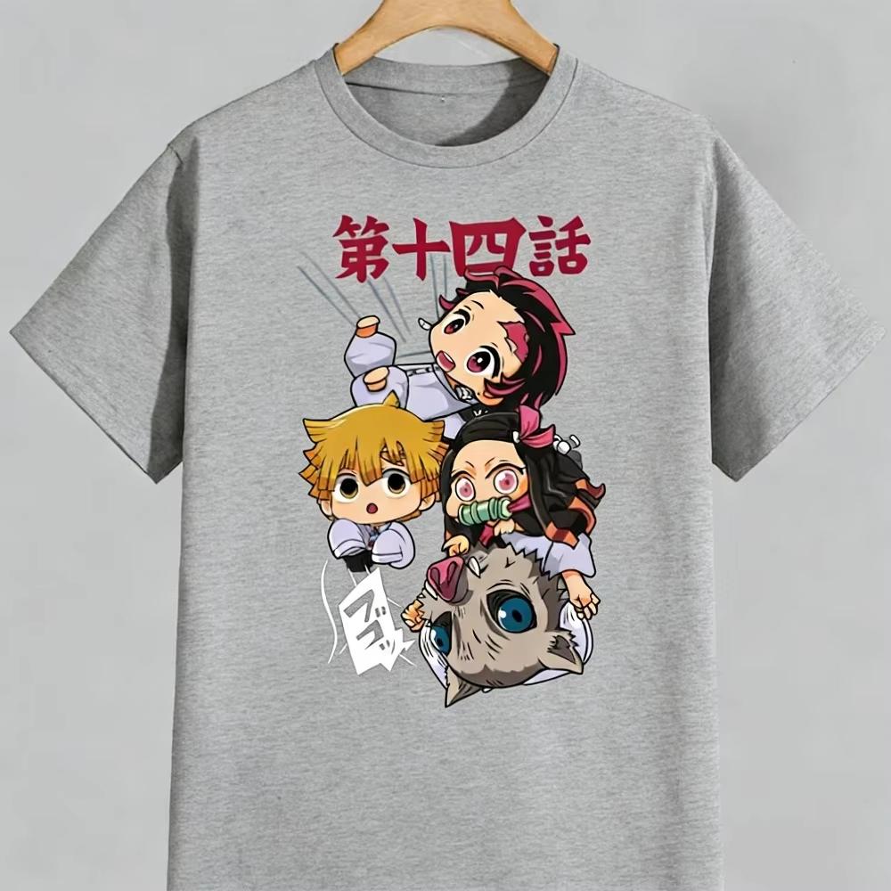 Nezuko Kamado Pure Cotton Mens and Womens Same Tshirt 2026 Summer Anime Printed Loose Casual Parent Child Top