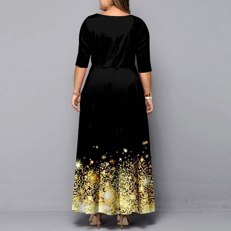 Casual Dresses - Digital Gold Print Elegant Plus Size Winter Maxi Dress Women Wedding Party Night Long Dress