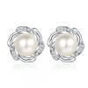 Sterling Flower Stud Earrings With Cultured Pearl Moissanite Bud Design Women Sweet Elegant Minimalist Jewelry