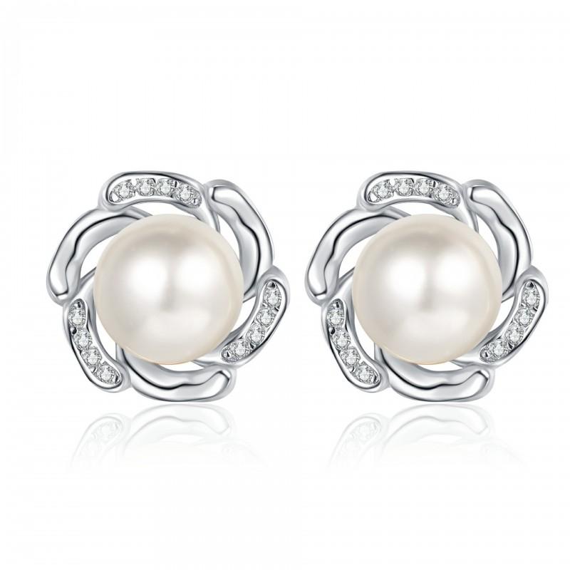 Sterling Flower Stud Earrings With Cultured Pearl Moissanite Bud Design Women Sweet Elegant Minimalist Jewelry